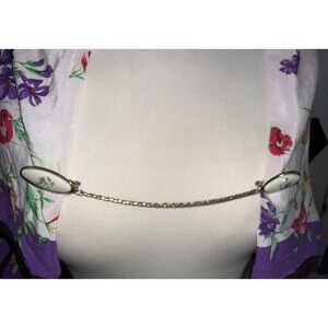 Vintage Hand Painted Porcelain Sweater Cardigan Clips Chain Gold Tone